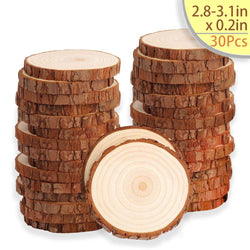 30 Pcs / 2.8-3.1 Inches Natural Wood Slices Kit for Craft, Unfinished Round Rustic Wood Circles with Bark for Arts and Crafts Christmas Ornaments DIY Crafts