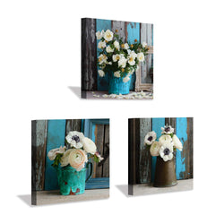 Rustic Flower Canvas Wall Art: Flower Picture Botanical Art Prints for for Dining Room Bedrooms (12"x12"x3pcs)