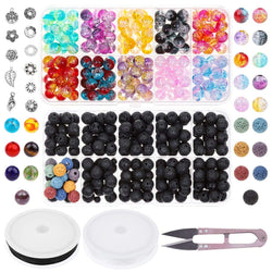Paxcoo 1000pcs Lava Stone Beads Bracelet Making Kit with Chakra Beads, Crackle Beads, Spacer Beads for Essential Oil and Jewelry Making Adults