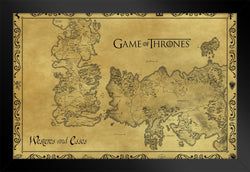 Pyramid America Game of Thrones Antique Map Westeros TV Show Black Wood Framed Poster 20x14