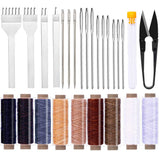 lmzay Leather Sewing Tools, Leather Craft Hand Stitching Tools Leather Hole Punches Lacing Stitching Punch Tool Leather Sewing Waxed Thread and Needle for Leather Working Crafting Projects