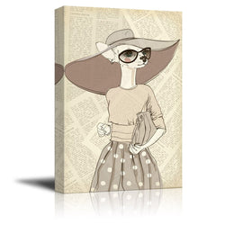 wall26 Creative Animal Figure on Vintage Paper Canvas Wall Art - Fashion Queen - Giclee Print Gallery Wrap Modern Home Decor Ready to Hang - 32x48 inches