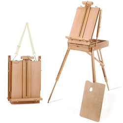 Delta Prime Savings Club - Portable Art Easel with Storage Sketch Box, French Style Adjustable Painting Easel with Wooden Pallete & Shoulder Strap for Painting and Drawing