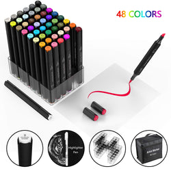 48 Colors Alcohol Brush Markers, Brush Chisel Dual Tipped Artist Sketch Markers for Sketching for Kids and Adult. 1 colorless Blender and Highlighter Bonus, Great Women's Day Gift Idea