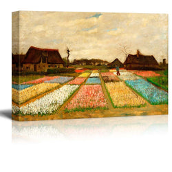 Flower Beds in Holland by Vincent Van Gogh Famous Fine Art Reproduction World Famous Painting Replica on ped Print Wood Framed - Canvas Art Wall Decor - 24" x 36"