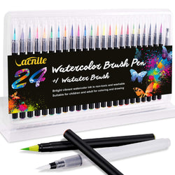 Vacnite Watercolor Brush Pens, 24 Colors Watercolor Markers Set and Water Pen, Real Flexible Brush Tips and Frosted Pen Barrel, Paint Pens for Artists, Beginners, Adults and Kids Coloring, Calligrap