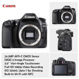 Canon EOS 80D DSLR Camera w/ 18-55mm Lens Bundle + Canon 75-300mm III Lens, Canon 50mm f/1.8 & 500mm Preset Lens + Battery Grip + Canon Case + 96GB Memory + Speedlight Flash + Professional Bundle