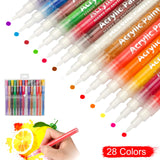 Acrylic Paint Marker Pens, 0.7mm 28 Colors Paint Markers for Kids Adults, Water Based Extra Fine Tip Paint Pens for Rock Painting, Canvas, Photo Album, DIY Craft, School Project, Glass, Ceramic, Wood