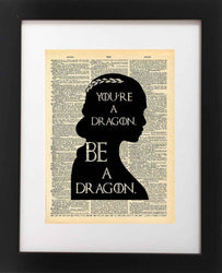 Game of Thrones Art - Khaleesi Dragon Quote - Vintage Dictionary Print 8x10 inch Home Vintage Art Abstract Prints Wall Art for Home Decor Wall Decorations Office Ready-to-Frame Dragon
