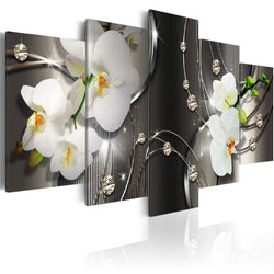 Everlands Art Huge White Orchid Flowers Contemporary Canvas Print Art Vibrant Floral Diamond Painting Modern Wall Picture Decor HD Fashion Artwork Framed Ready to Hang (60"x30", Greyness)