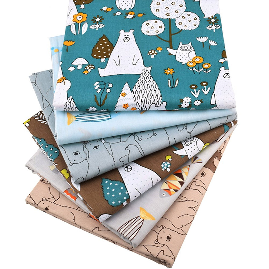 Zoo Animals Fat Quarters Fabric Bundles, Bear Fish Print Precut Sewing Quilting Fabric,18" x 22"(Multi)
