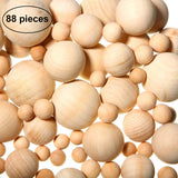 88 Pieces Wood Ball Wood Craft Balls Unfinished Round Wooden Balls for DIY Craft Projects Jewelry Making Art Design in 5 Sizes