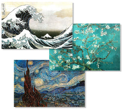 Set of 3 Famous Paintings Great Wave of Kanagawa Van Gogh Almond Branches Starry Night Art Print Collection Poster Set Bundle 24x36 inch