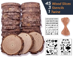 Wood Slices 45 Pcs 3.1''-3.5'' Unfinished Wood Rounds Natural Thicken Slab with Bark for Coasters Centerpieces Wedding Rustic Craft Wooden Ornaments Wood Burning Kit Crates Painting Craft Kits