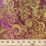 Metallic Paisley Brocade Fabric 60" By Yard in Red Yellow White Purple Blue (Purple/Gold)