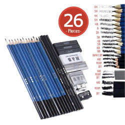 Drawing and Sketching Pencil Art Set Kit -Includes Graphite Pencils and Sticks,Charcoal Pencils,Erasers and Sharpeners 26 Pieces