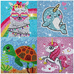 4 Pieces 5D Diamond Painting Kit for Kids Full Drill Painting by Number Kits for Beginners DIY Diamond Rhinestone Art Craft Set for Home Office Wall Decor (Adorable Style)