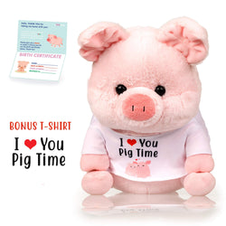 infloatables Pig Stuffed Animal - The Original I Love You Pig Time Plush Pigs Toy, Adorable Tshirt Makes a Great Gift