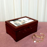 Ikee Design Wooden Glossy Rosewood Musical Jewelry Box with Fold-up 4x6 Photo Frame