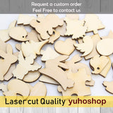 yuhoshop 100 pcs [Minnie Shape] Mini Mixed Small Wooden Embellishments - Scrapbooking Shapes for Craft Decor Button, 0.5, 0.75, 1, 1.25 & 1.5 cm