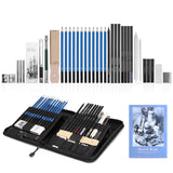 GHB 41Pcs Drawing Pencils Sketching Set Graphite Charcoal Pencils Art Supplies with Pop-Up Stand Erasers Zippered Carry Case Sketch Book