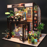 TORCH-CN DIY Dollhouse Wooden Miniature Furniture Kit Mini Cafe House with LED Best Birthday Gifts for Women and Girls (Cafe)