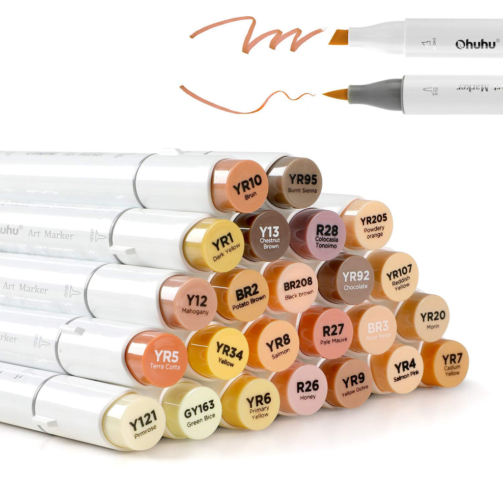 Ohuhu® 24 Skin-Tone Colors Alcohol-Based Brush-and-Chisel Dual-Tip Art  Marker Set