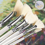 Amagic Fan Brush Set- Artist Soft Anti-Shedding Hog Bristle Paint Brushes for Acrylic Watercolor Oil Painting, Long Wood Handle with Case, Set of 6