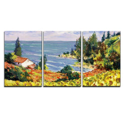 wall26 - 3 Piece Canvas Wall Art - Sea Landscape Painting - Acrylic Paints on Hardboard - Modern Home Decor Stretched and Framed Ready to Hang - 24"x36"x3 Panels