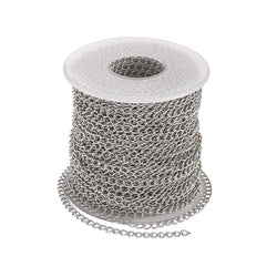 Pandahall 82 Feet/25M Soldered 304 Stainless Steel Curb Chains 4x3x0.6mm Stainless Steel Color Plated for Jewelry Making