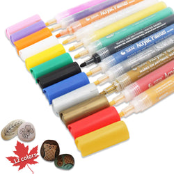 Acrylic Paint Marker Pens, Set of 12 Colors Markers Water Based Paint Pen for Rock Painting, Canvas, Photo Album, DIY Craft, School Project, Glass, Ceramic, Wood, Metal (Medium)