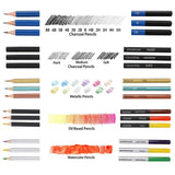 AXEARTE Drawing Pencils Set, 75pcs Art Kit - 24 Colored Pencils, 12 Metallic Pencils, 12 Sketching Pencils, 12 Charcoal Pencils, 2 Pencil Sharpener, Great Art School Supplies for Kids & Adults