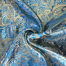 Metallic Paisley Brocade Fabric 60" By Yard in Red Yellow White Purple Blue (Turquoise / Gold)