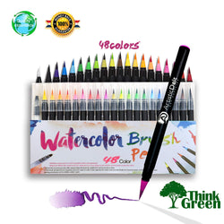 Watercolor pen 48 bright color pens, Watercolor pen ink is enough, Watercolor brush markers pen set tip tip is flexible, the color is very vivid, The Brush is very flexible, Tthe color