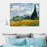 Wieco Art Wheat Field with Cypresses by Van Gogh Famous Oil Paintings Reproduction Extra Large Modern Gallery Wrapped Landscape Giclee Canvas Prints Artwork on Canvas Wall Art for Home Decorations