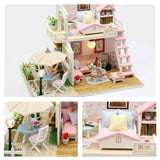 TODY Pink DIY Miniature Dollhouse Kit DIY Attic Kit with Furniture Romantic Artwork Gift Mini Wooden Dollhouse with Led Light Sweet Cute Girls Toy Birthday Manual Educational Kit