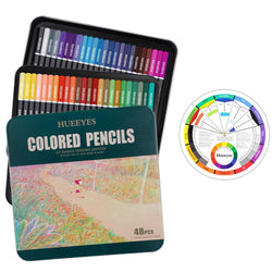 48 Oil Based colored pencils for adults with Color Wheel, HUEEYES - Ideal for Coloring and Drawing, Vibrant Color Professional Art School Supplies for Kids, Holiday Gifts for beginner Drawing