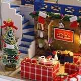 Flever Dollhouse Miniature DIY House Kit Creative Room with Furniture for Romantic Valentine's Gift(Blue Christmas)