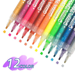 Chasehill Paint Pens for Rocks, Wood, Metal, Plastic, Ceramic, Canvas, Fabric, Gift Card, Poster, Water-Based, UV-Resistant & Waterproof, Set of 12, Fine Point Glitter Acrylic Marker Pen