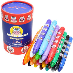 Lebze Washable Jumbo Crayons for Toddlers, 24 Colors Non Toxic Twistable Crayons Set, Silky Bath Crayons for Babies and Kids Flower Monaco