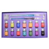 AIVN Glass Dip Pen Set - 19 Pieces of Calligraphy Pens Set. Includes 2 Glass Pens, 14 Bottle Inks, Pen Holder, Cleaning Cup and Introduction Booklet