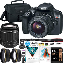 Canon EOS Rebel T6 Digital SLR Camera Kit with EF-S 18-55mm F3.5-5.6 is II Lens Kit Gadget Bag Case + 0.43x Wide Angle Lens + 2.2X Telephoto Lens + 64GB Card + Photo Video Software Bundle