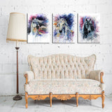 DZL Art D70234 Canvas Wall Art Horse Animal Painting Prints on Canvas Framed Ready to Hang-3 Panels Watercolor Horses Prints Fine Art for Home Wall Decor