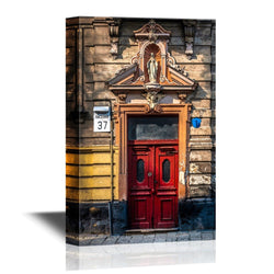 wall26 - Doors Canvas Wall Art - Door of Historic House of Baroque and Classicism Style in The West of Ukraine, Lviv - Gallery Wrap Modern Home Decor | Ready to Hang - 32x48 inches