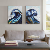 Madison Park, Liquid Waves 2 Piece Set Wall Art, Gel Coated Canvas, Modern Contemporary Design Colorful Rolling Wave, Global Inspired Painting Living Room Accent Décor, Blue Multi, 22 x 28