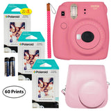 Fujifilm Instax Mini 9 Instant Camera (Flamingo Pink), 6 Single Pack Instant Film (60 Sheets), and Instax Groovy Case Bundle