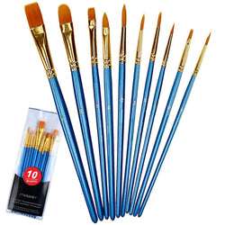 Acrylic Paint Brushes Set, 10pcs Round Pointed Nylon Hair Paint Brush Set Fine Tip Miniature Paintbrushes for Acrylic Watercolor Oil Painting Face Nail Model Craft Detailing Rock Art, Artist Pro Kits