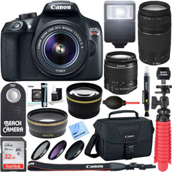 Canon T6 EOS Rebel DSLR Camera w/EF-S 18-55mm is II & 75-300mm III Lens Kit + Accessory Bundle 64GB SDXC Memory + SLR Photo Bag + Wide Angle Lens + 2X Telephoto Lens + Flash + Remote + Tripod & More
