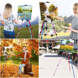 Artist Easel Stand Adjustable Aluminum Metal Tripod Display Easel 20 to 61 inch with Portable Bag for Floor Desktop Beach Painting, Mixed Color