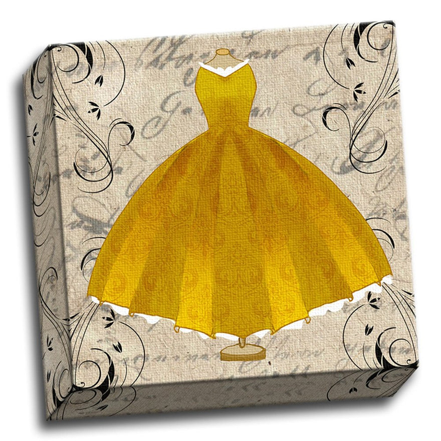 12x12 Vintage Yellow Dress Fashion Decor Stretched Canvas